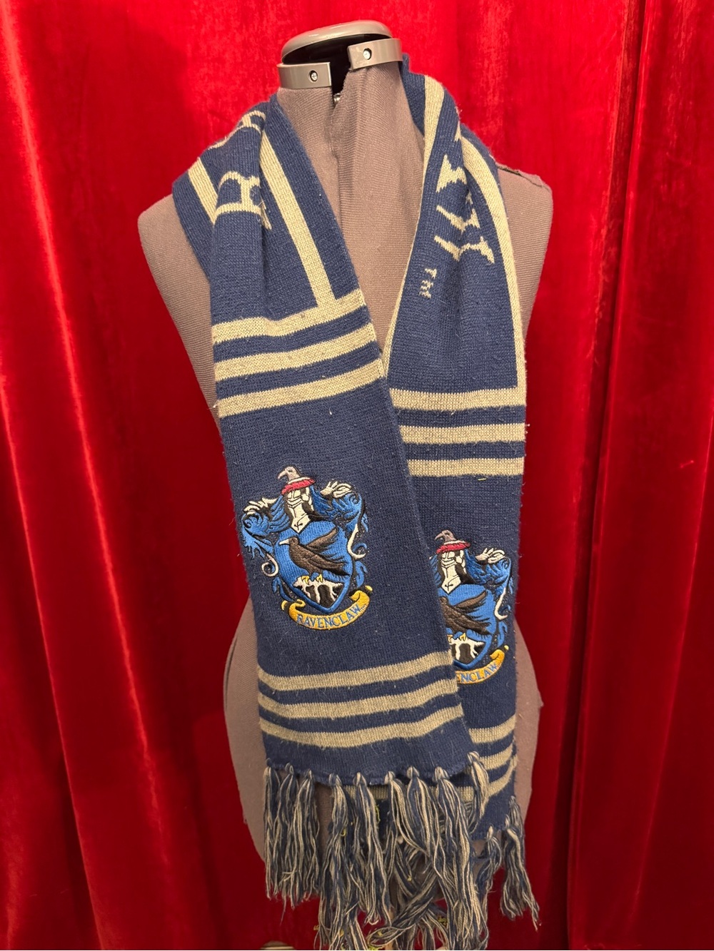 Ravenclaw Crest Knit Scarf - Blue and Gray